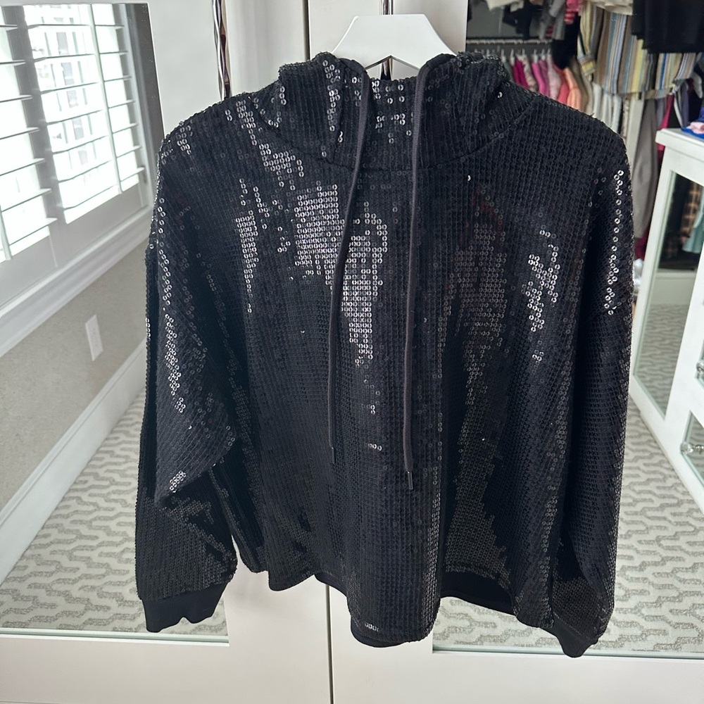 NWT Alice + Olivia Black Sequin Hoodie